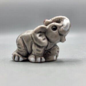 Miniature Elephant Ceramic Wildlife Miniature Animal Figurine Dollhouse 1.25"
